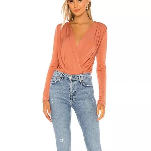 Free People coral rust orange Long Sleeve Wrap Bodysuit - Picture 6 of 6